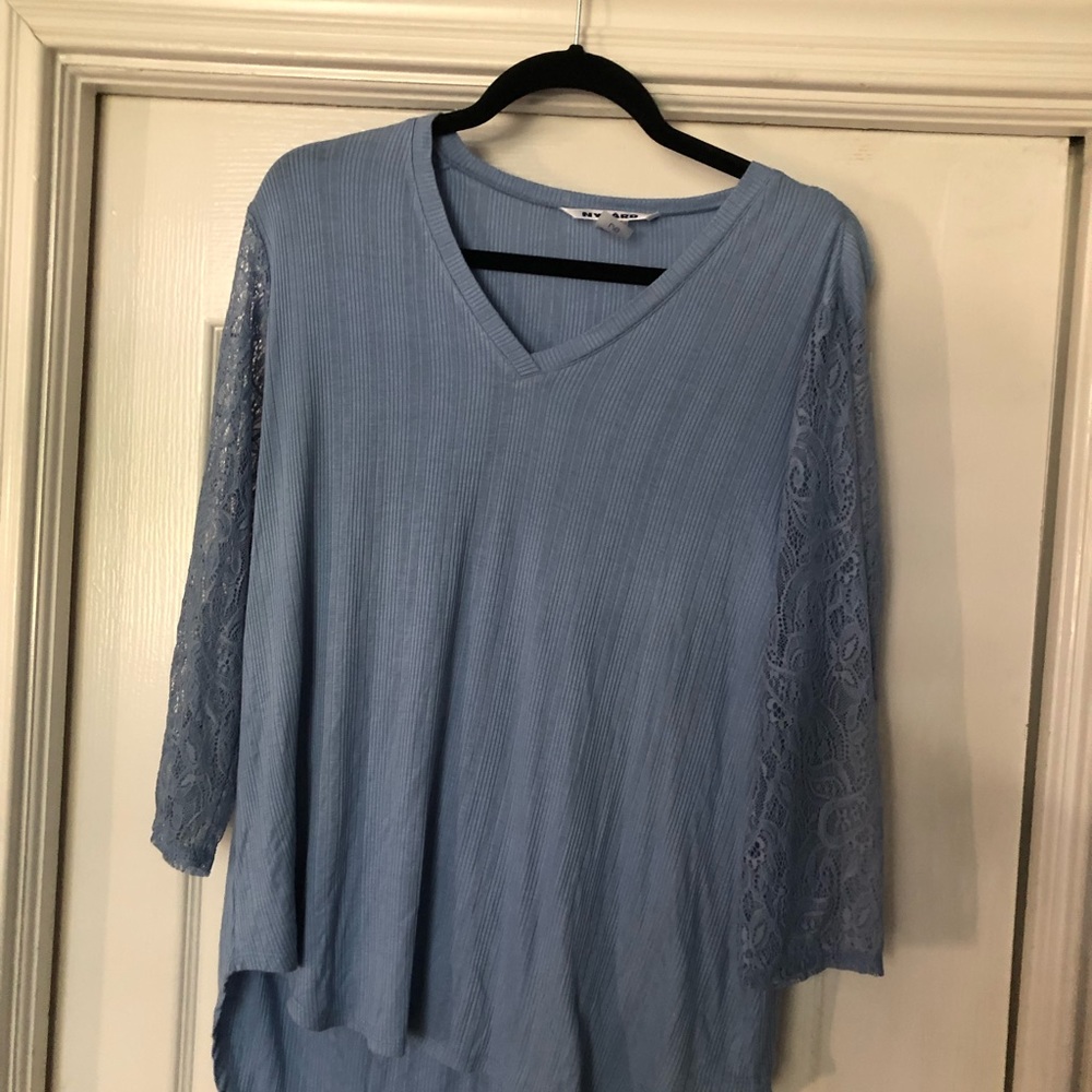 PETER NYGARD Dusty Blue Hi/Low Shirt